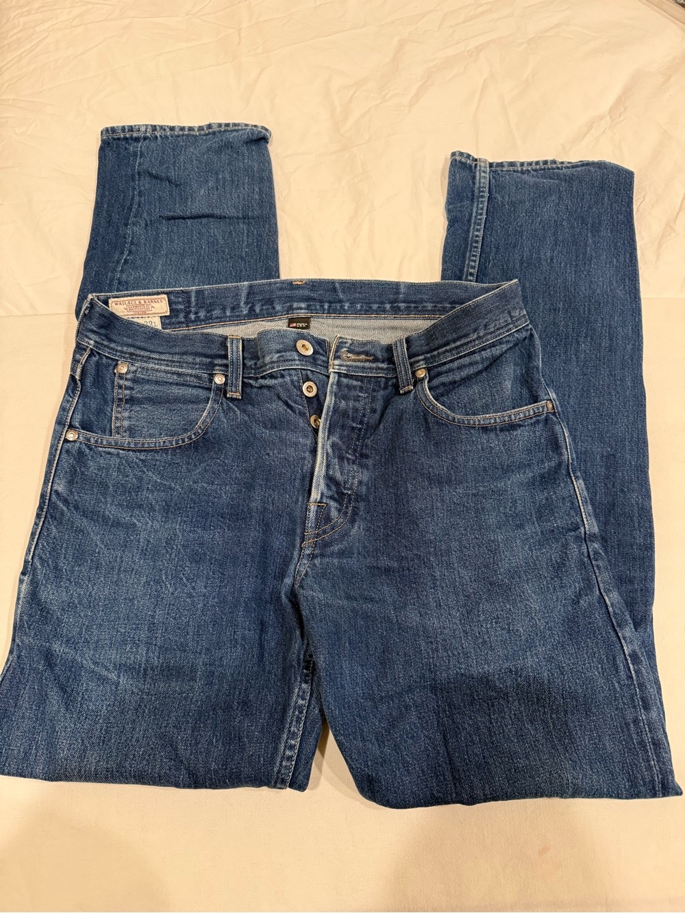 Wallace and Barnes Jeans Mens 30x32 Blue Straight Fit Selvedge Denim Button Fly